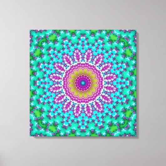 Groovy Kleurrijke Jewel Tone Boho Fractal Mandala Canvas Afdruk (Voorkant)