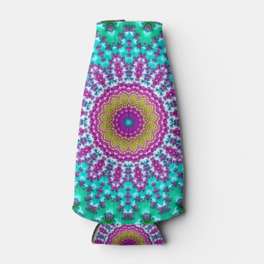 Groovy Kleurrijke Jewel Tone Boho Fractal Mandala Flesjeskoeler (Voorkant)