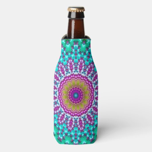 Groovy Kleurrijke Jewel Tone Boho Fractal Mandala Flesjeskoeler (Fles Voorkant)