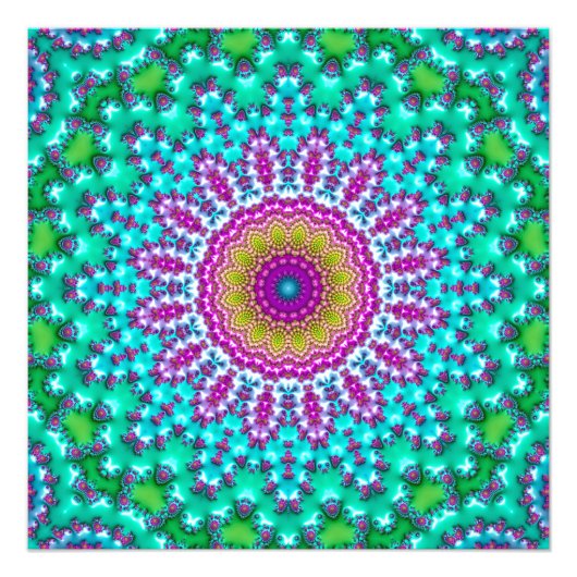 Groovy Kleurrijke Jewel Tone Boho Fractal Mandala Foto Afdruk (Voorkant)