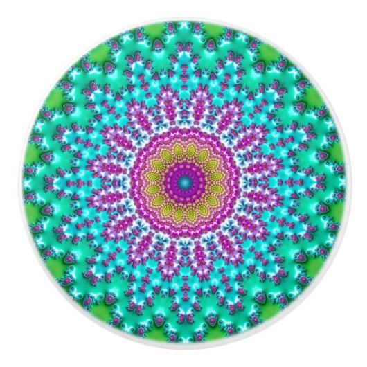 Groovy Kleurrijke Jewel Tone Boho Fractal Mandala Keramische Knop (Voorkant)