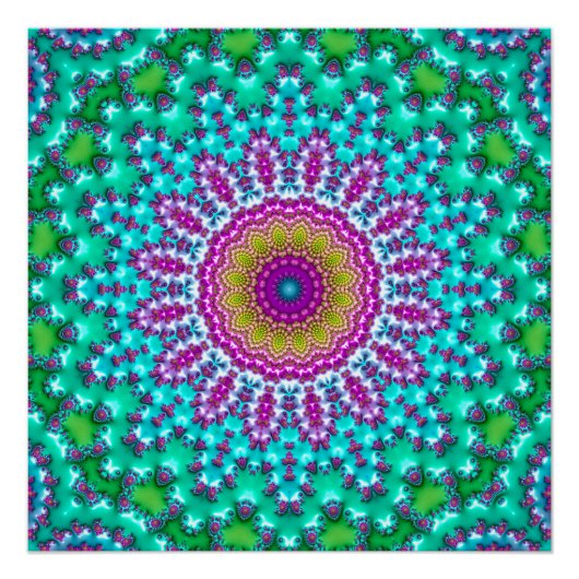 Groovy Kleurrijke Jewel Tone Boho Fractal Mandala Perfect Poster (Voorkant)