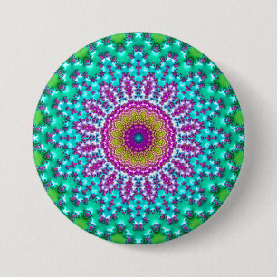 Groovy Kleurrijke Jewel Tone Boho Fractal Mandala Ronde Button 7,6 Cm