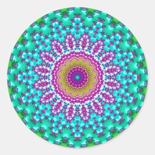 Groovy Kleurrijke Jewel Tone Boho Fractal Mandala Ronde Sticker (Voorkant)