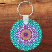 Groovy Kleurrijke Jewel Tone Boho Fractal Mandala Sleutelhanger (Achterkant)