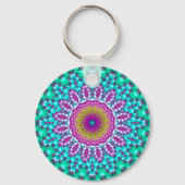 Groovy Kleurrijke Jewel Tone Boho Fractal Mandala Sleutelhanger (Achterkant)