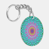 Groovy Kleurrijke Jewel Tone Boho Fractal Mandala Sleutelhanger (Voorkant Links)