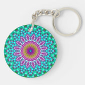 Groovy Kleurrijke Jewel Tone Boho Fractal Mandala Sleutelhanger (Achterkant)