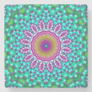 Groovy Kleurrijke Jewel Tone Boho Fractal Mandala Stenen Onderzetter