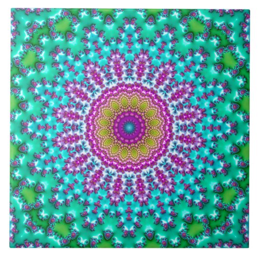Groovy Kleurrijke Jewel Tone Boho Fractal Mandala Tegeltje (Voorkant)