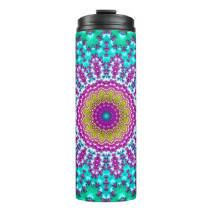 Groovy Kleurrijke Jewel Tone Boho Fractal Mandala Thermosbeker