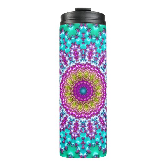 Groovy Kleurrijke Jewel Tone Boho Fractal Mandala Thermosbeker (Voorkant)