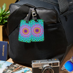Groovy Kleurrijke Juweeltoon Boho Fractal Mandala Bagagelabel
