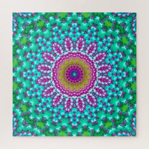 Groovy Kleurrijke Juweeltoon Boho Fractal Mandala Legpuzzel
