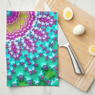 Groovy Kleurrijke Juweeltoon Boho Fractal Mandala Theedoek