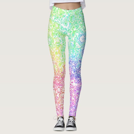 Groovy Kleurrijke Levendige Maximalistische Regenb Leggings (Voorkant)
