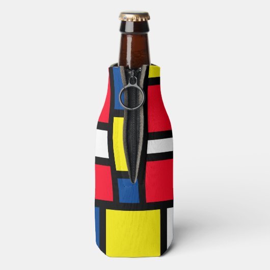 Groovy Kleurrijke Moderne Mondriaan Stijl Abstract Flesjeskoeler (Fles Achterkant)