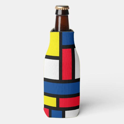 Groovy Kleurrijke Moderne Mondriaan Stijl Abstract Flesjeskoeler (Fles Voorkant)