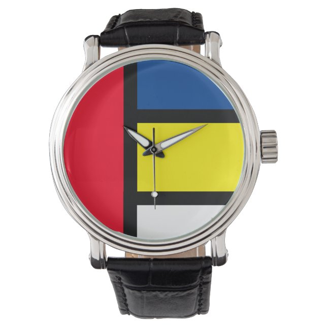 Groovy Kleurrijke Moderne Mondriaan Stijl Abstract Horloge (Voorkant)
