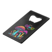 Groovy kleurrijke psychedelische paddenstoelen creditkaart flessenopener (Achterkant Gekanteld)