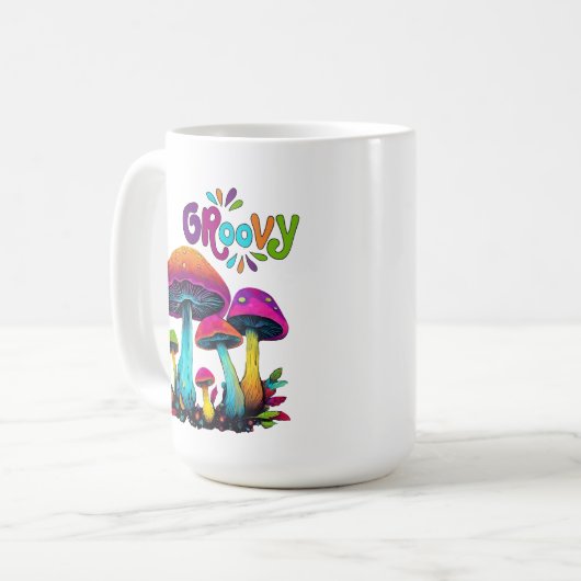 Groovy kleurrijke psychedelische paddenstoelen koffiemok (Voorkant links)