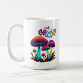 Groovy kleurrijke psychedelische paddenstoelen koffiemok (Links)