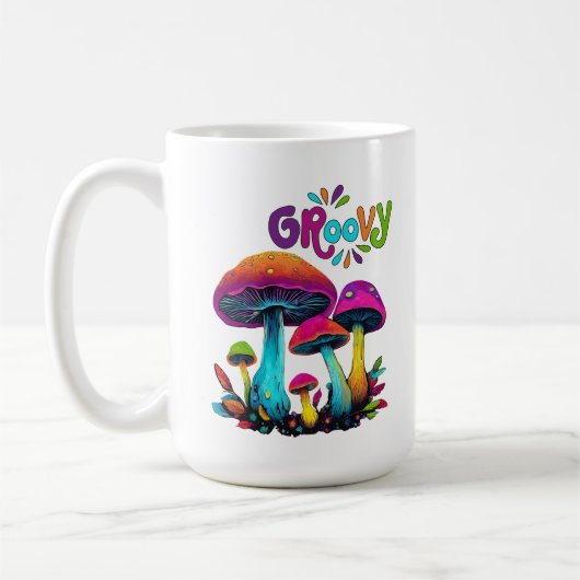 Groovy kleurrijke psychedelische paddenstoelen koffiemok (Links)