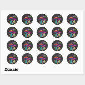 Groovy kleurrijke psychedelische paddenstoelen ronde sticker (Vel)