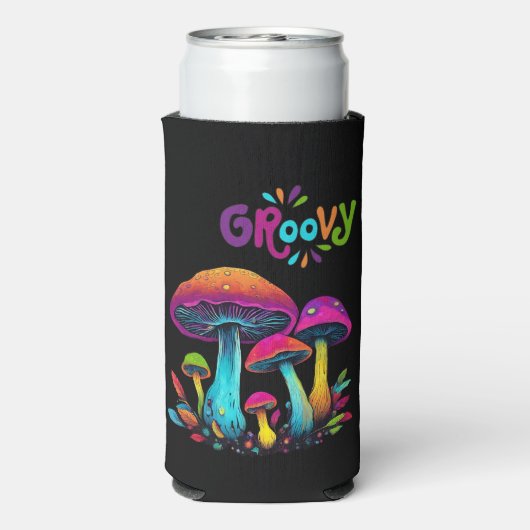 Groovy kleurrijke psychedelische paddenstoelen seltzer blikjeskoeler (Seltzer Achterkant)