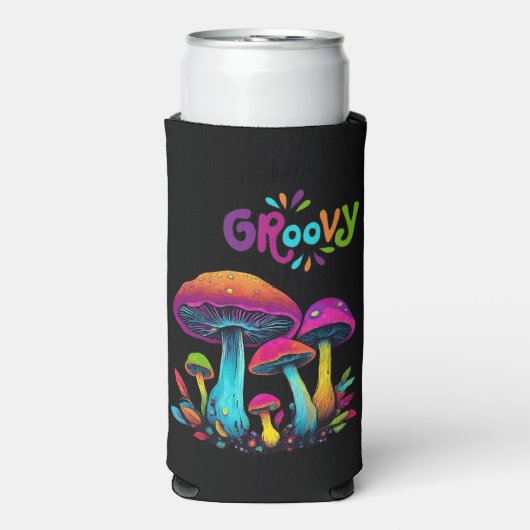 Groovy kleurrijke psychedelische paddenstoelen seltzer blikjeskoeler (Seltzer Voorkant)