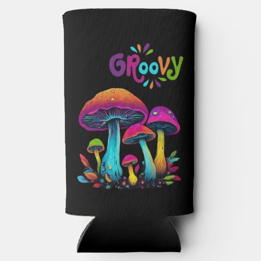 Groovy kleurrijke psychedelische paddenstoelen seltzer blikjeskoeler (Achterkant)