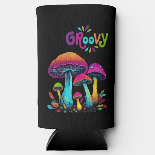 Groovy kleurrijke psychedelische paddenstoelen seltzer blikjeskoeler (Voorkant)