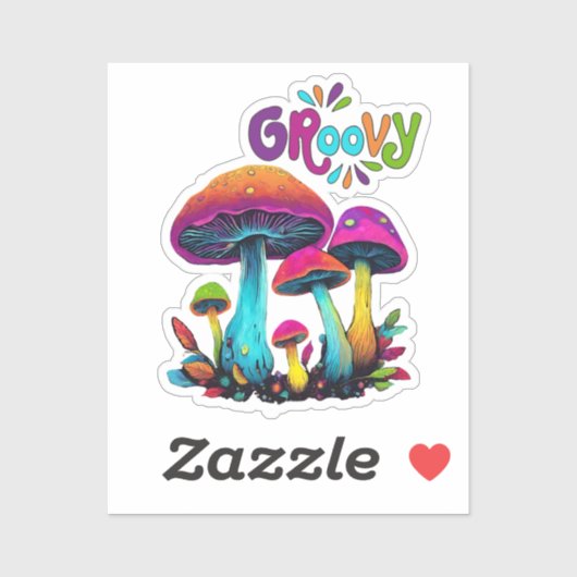 Groovy kleurrijke psychedelische paddenstoelen sticker (Vel)
