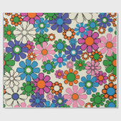 Groovy Kleurrijke Retro 60s 70s Bloemenpatroon Cadeaupapier (Vlak)