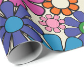 Groovy Kleurrijke Retro 60s 70s Bloemenpatroon Cadeaupapier (Rol Hoek)
