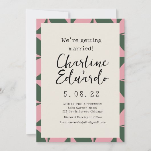 Groovy Kleurrijke Retro 70s Trouwfeest Handletteri Kaart (Voorkant)