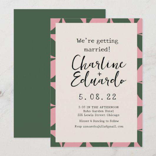 Groovy Kleurrijke Retro 70s Trouwfeest Handletteri Kaart (Voorkant / Achterkant)