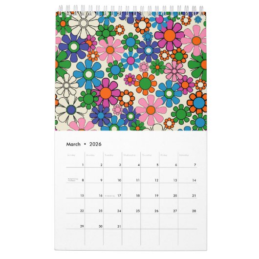 Groovy Kleurrijke Retro Bloemen 2025 Kalender (Mar 2026)