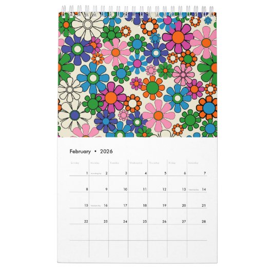 Groovy Kleurrijke Retro Bloemen 2025 Kalender (Feb 2026)