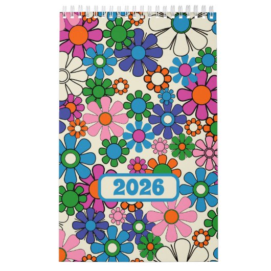 Groovy Kleurrijke Retro Bloemen 2025 Kalender (Hoes)