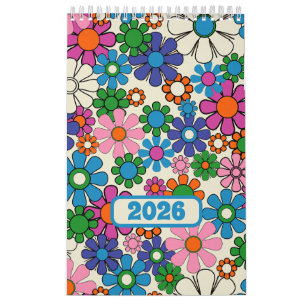 Groovy Kleurrijke Retro Bloemen 2025 Kalender