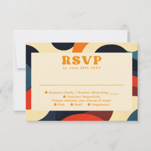 Groovy Kleurrijke Retro Golvende Boho Bruiloft RSVP Kaartje