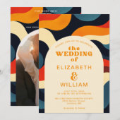 Groovy Kleurrijke Retro Golvende Foto QR Code Trou Kaart (Voorkant / Achterkant)