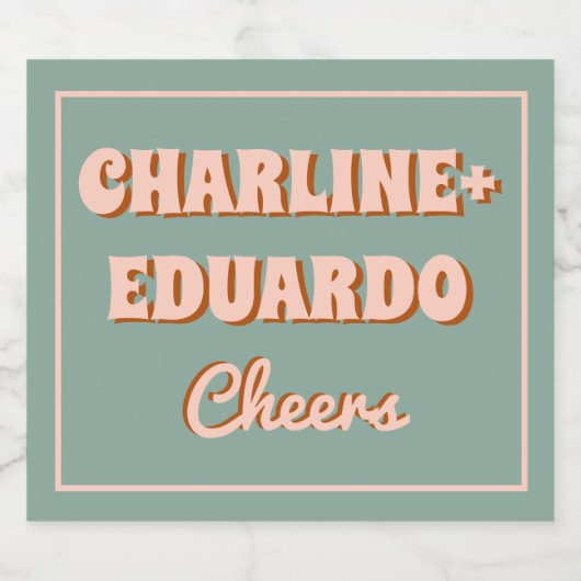 Groovy Kleurrijke Retro Roze Blauwe Bruiloft Sparkling Wijnetiket (Enkel label)