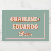 Groovy Kleurrijke Retro Roze Blauwe Bruiloft Sparkling Wijnetiket (Enkel label)