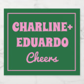 Groovy Kleurrijke Retro Roze Groene Bruiloft Sparkling Wijnetiket (Enkel label)