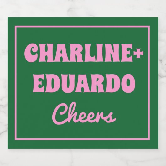 Groovy Kleurrijke Retro Roze Groene Bruiloft Sparkling Wijnetiket (Enkel label)