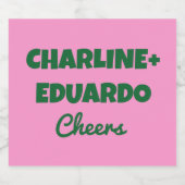 Groovy Kleurrijke Retro Roze Groene Bruiloft Sparkling Wijnetiket (Enkel label)