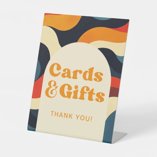 Groovy kleurrijke retro wavy boho Kaarten en gesch Reclamebord Met Voetstuk (Voorkant)