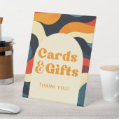 Groovy kleurrijke retro wavy boho Kaarten en gesch Reclamebord Met Voetstuk (Insitu)